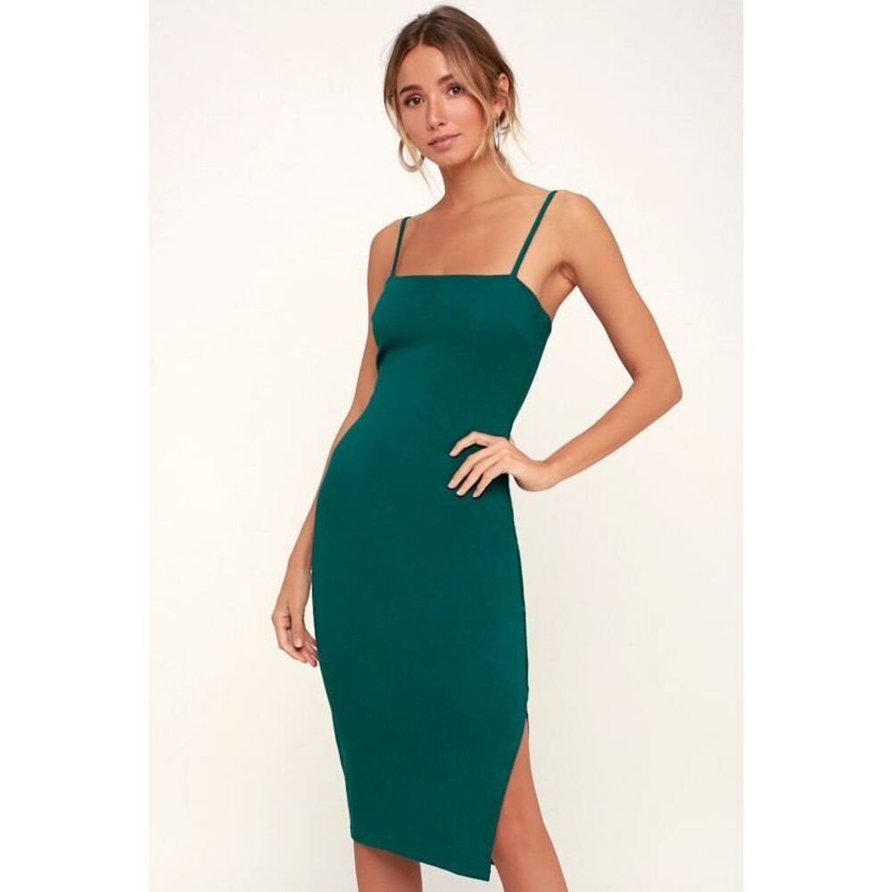 Lulus Paulina Forest Green Bodycon Midi Dress - Size S